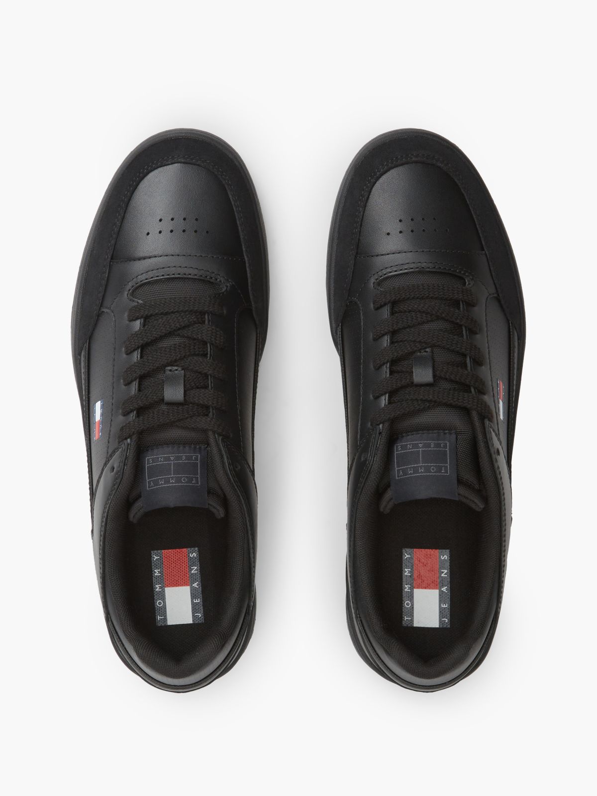 Leather Contrast Texture Basketball Trainers — Black