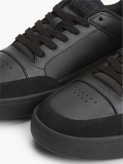 Leather Contrast Texture Basketball Trainers — Black 6