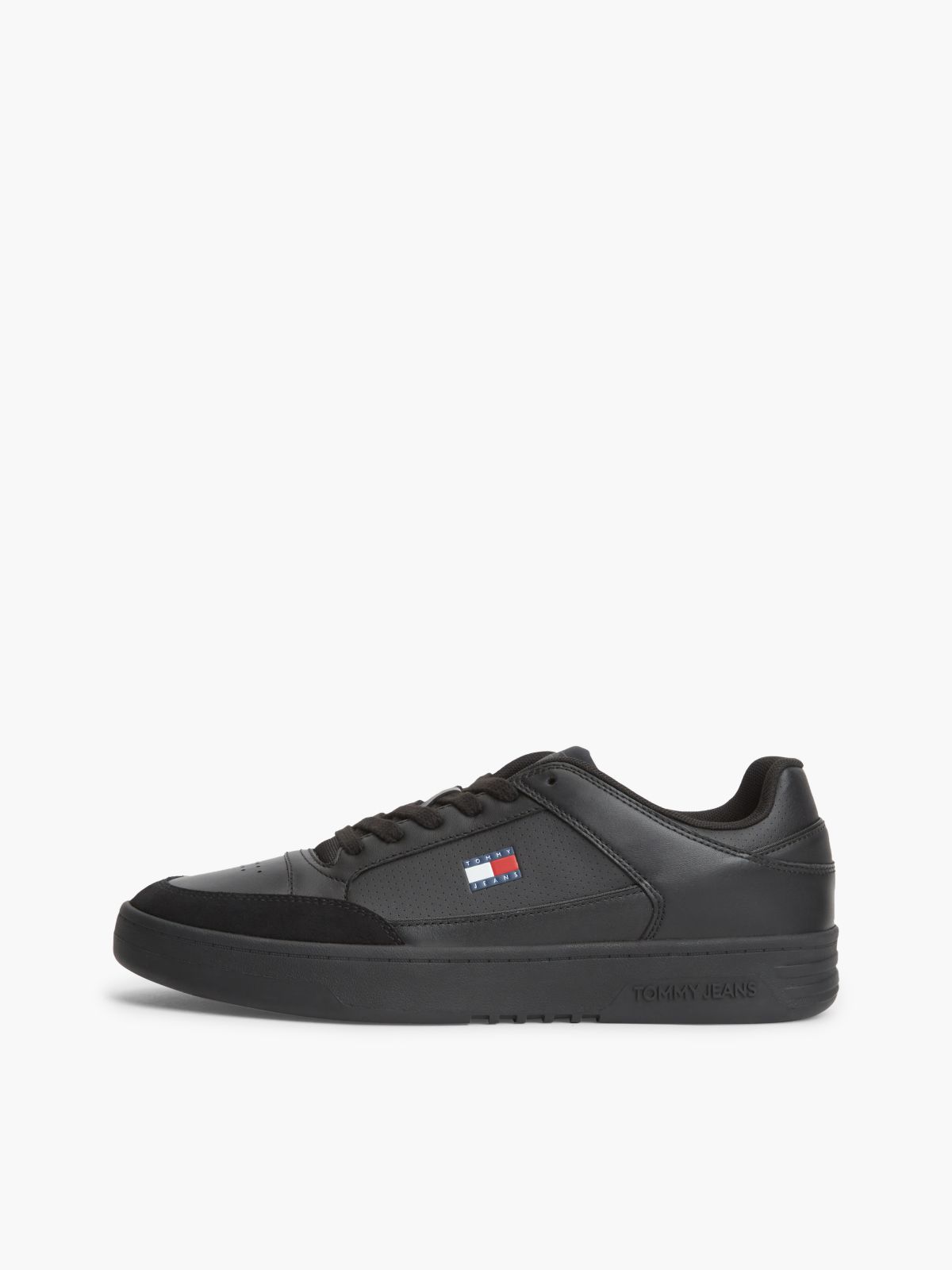 Leather Contrast Texture Basketball Trainers — Black