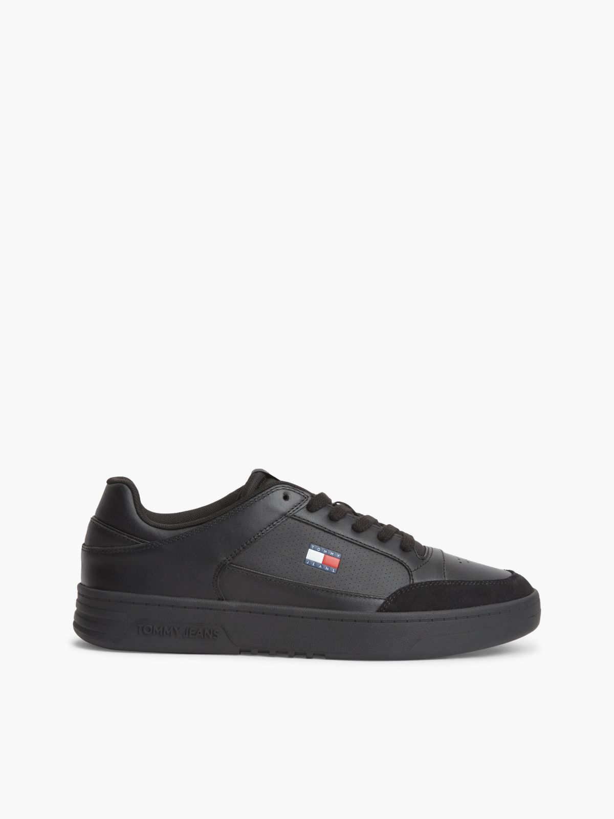 Leather Contrast Texture Basketball Trainers — Black