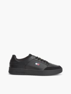 Leather Contrast Texture Basketball Trainers — Black 1
