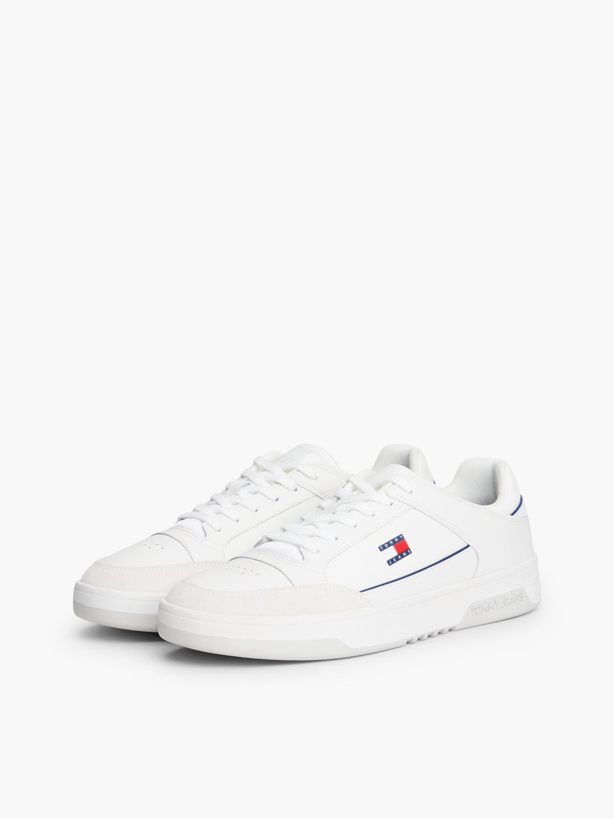 Leather Contrast Texture Basketball Trainers — White