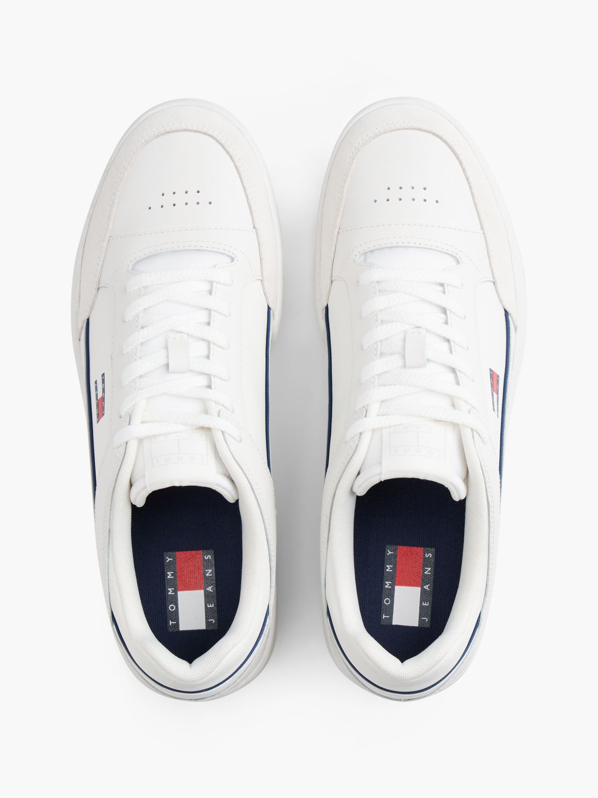 Leather Contrast Texture Basketball Trainers — White