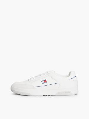 white leather contrast texture basketball trainers for men tommy jeans