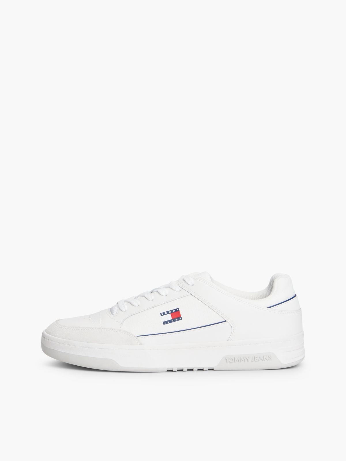 Leather Contrast Texture Basketball Trainers — White