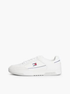 Leather Contrast Texture Basketball Trainers — White 7