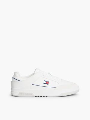 white leather contrast texture basketball trainers for men tommy jeans