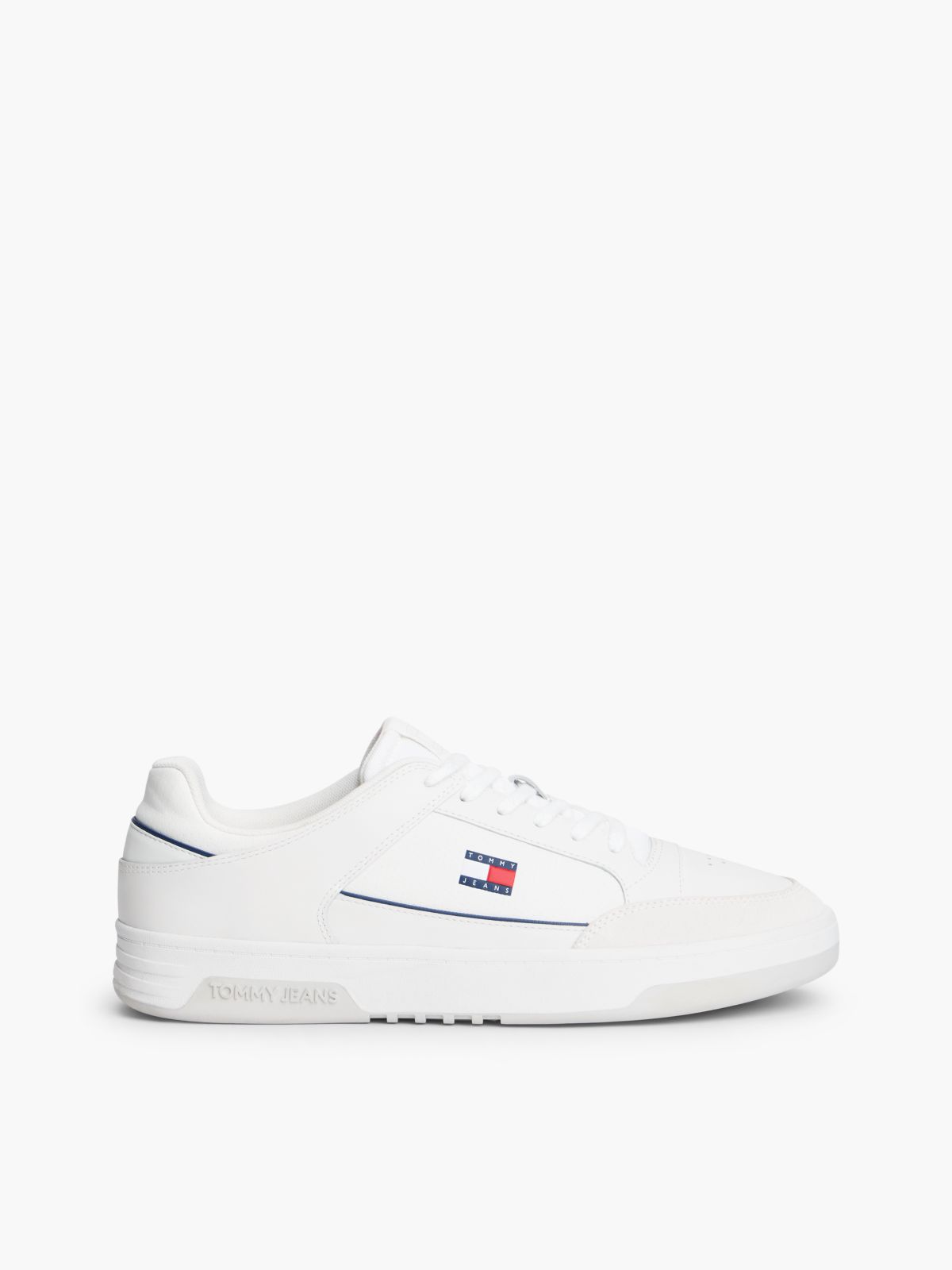 Leather Contrast Texture Basketball Trainers — White
