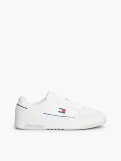 Leather Contrast Texture Basketball Trainers — White 1