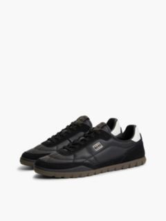 Leather Mixed Texture Low Profile Trainers — Black 2