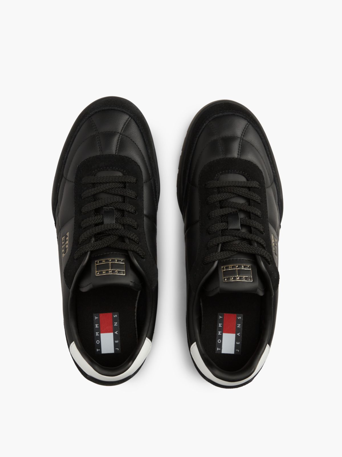 Leather Mixed Texture Low Profile Trainers — Black
