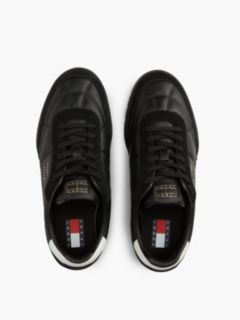 Leather Mixed Texture Low Profile Trainers — Black 3