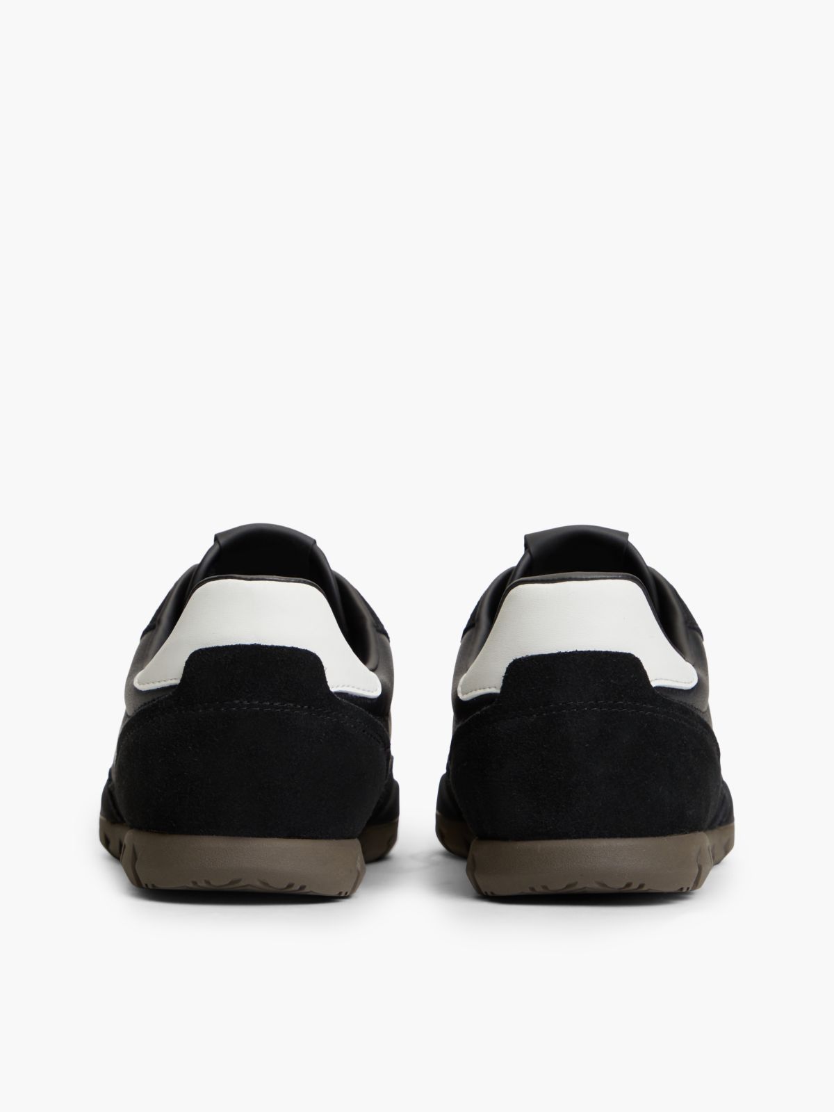 Leather Mixed Texture Low Profile Trainers — Black