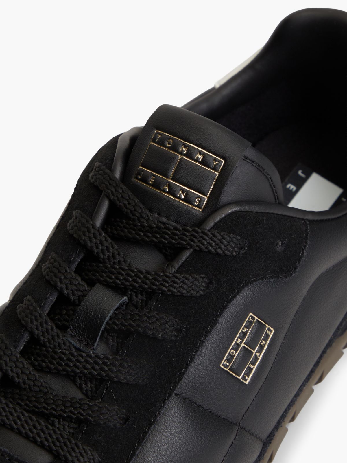Leather Mixed Texture Low Profile Trainers — Black