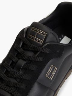 Leather Mixed Texture Low Profile Trainers — Black 6