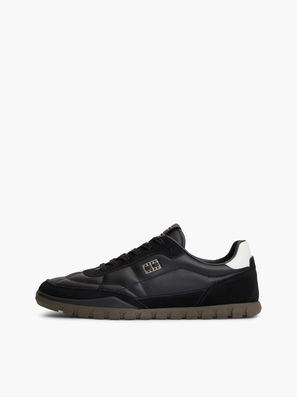 Leather Mixed Texture Low Profile Trainers — Black