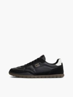 Leather Mixed Texture Low Profile Trainers — Black 7