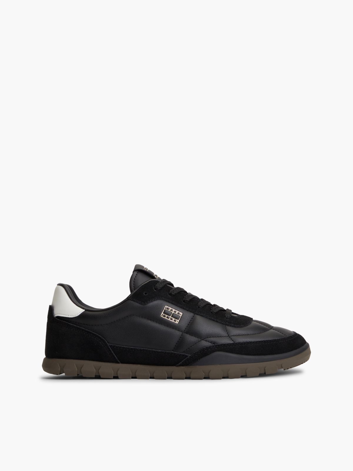 Leather Mixed Texture Low Profile Trainers — Black