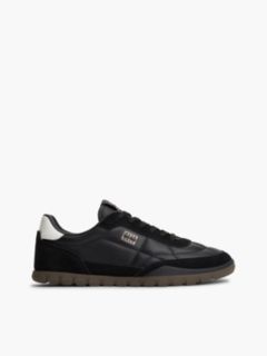 Leather Mixed Texture Low Profile Trainers — Black 1