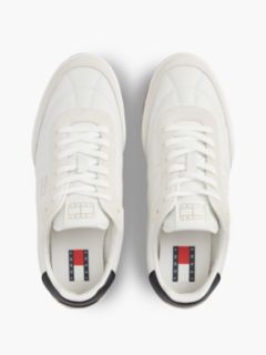 Leather Mixed Texture Low Profile Trainers — White 3