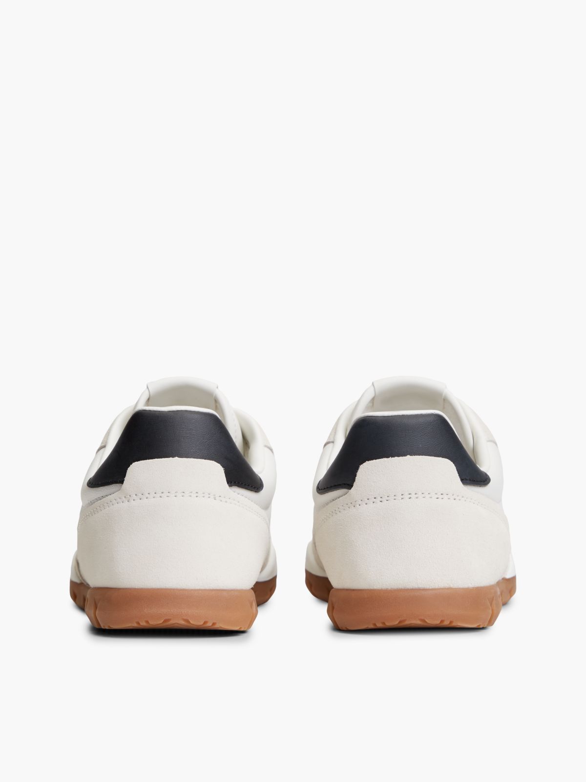 Leather Mixed Texture Low Profile Trainers — White