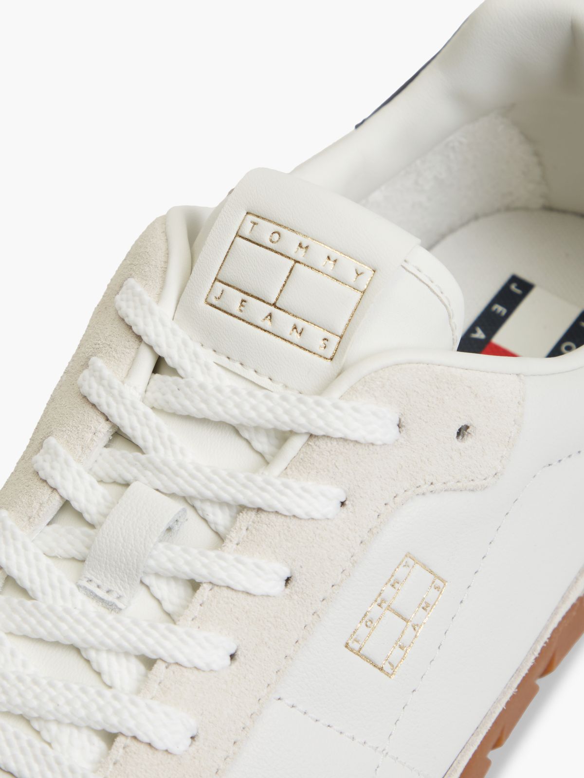 Leather Mixed Texture Low Profile Trainers — White