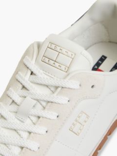 Leather Mixed Texture Low Profile Trainers — White 6