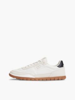 Leather Mixed Texture Low Profile Trainers — White 7