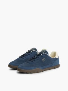 Suede Metallic Logo Low Profile Trainers — Blue 2
