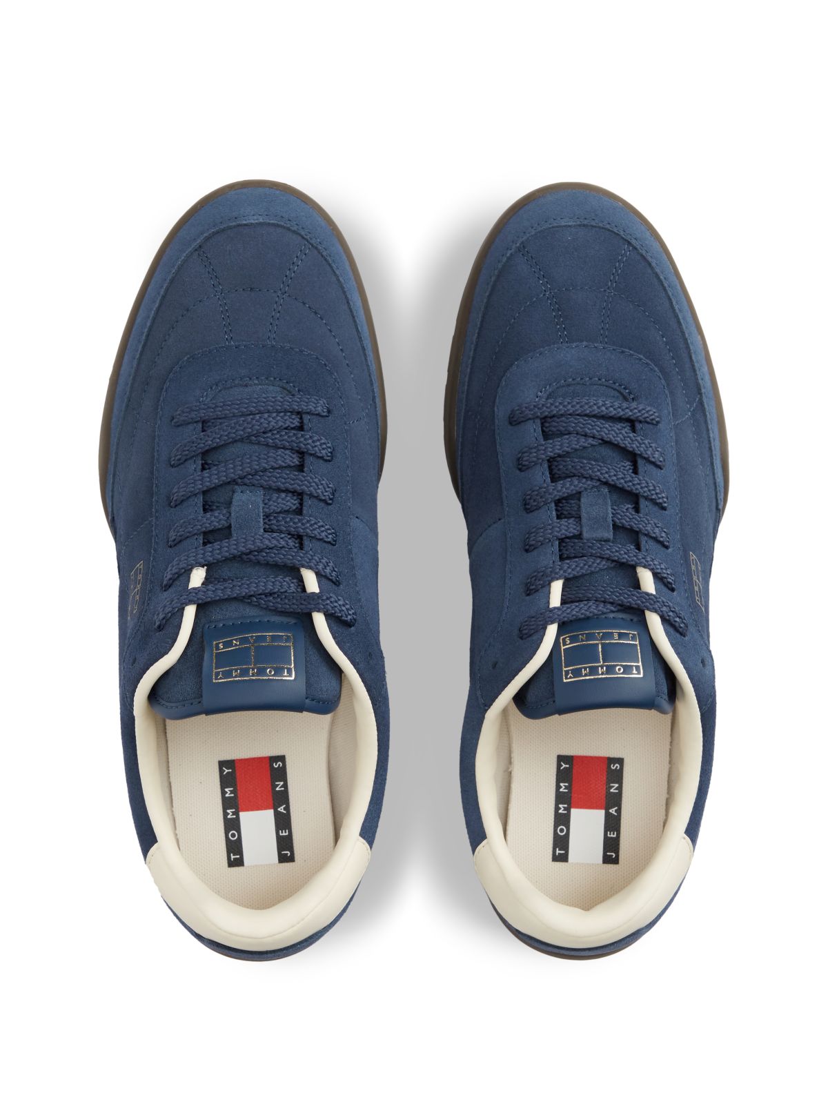 Suede Metallic Logo Low Profile Trainers — Blue