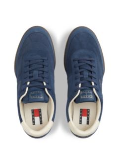 Suede Metallic Logo Low Profile Trainers — Blue 3