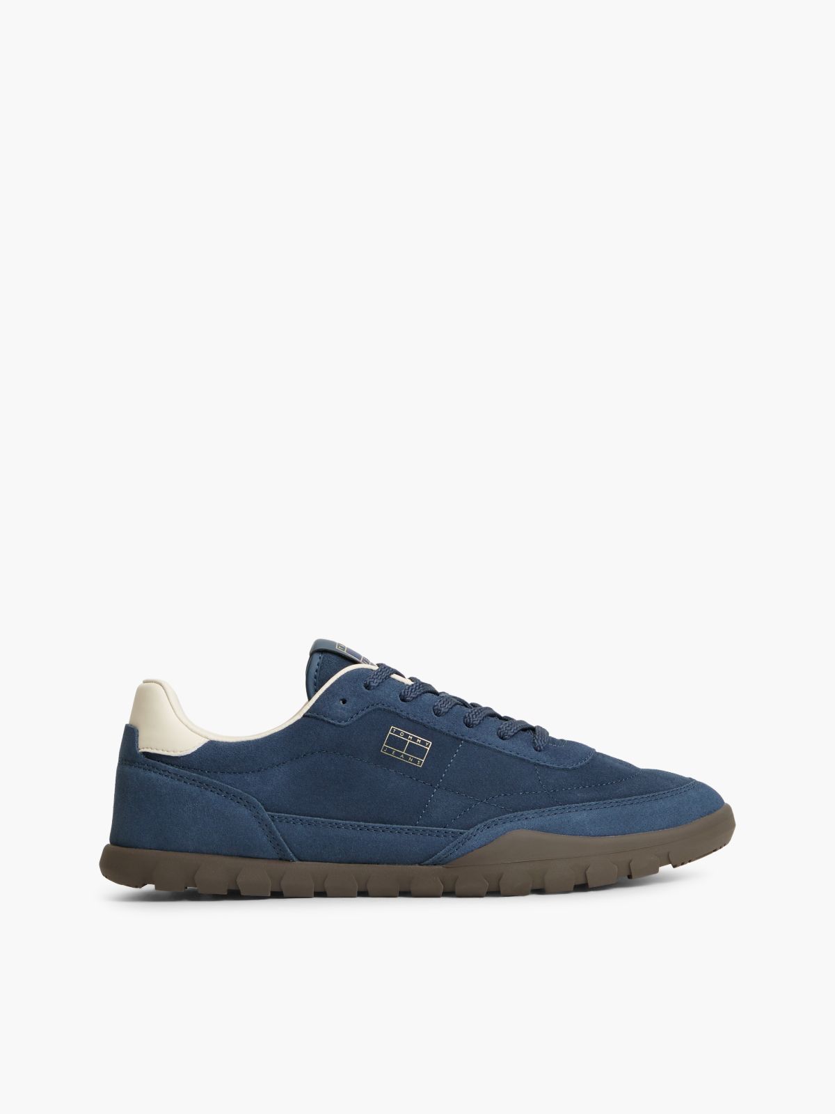 Suede Metallic Logo Low Profile Trainers — Blue