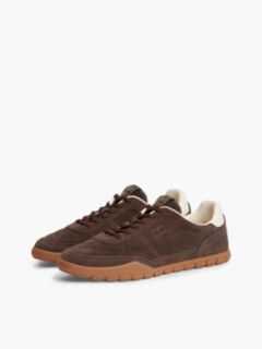 Suede Metallic Logo Low Profile Trainers — Brown 2