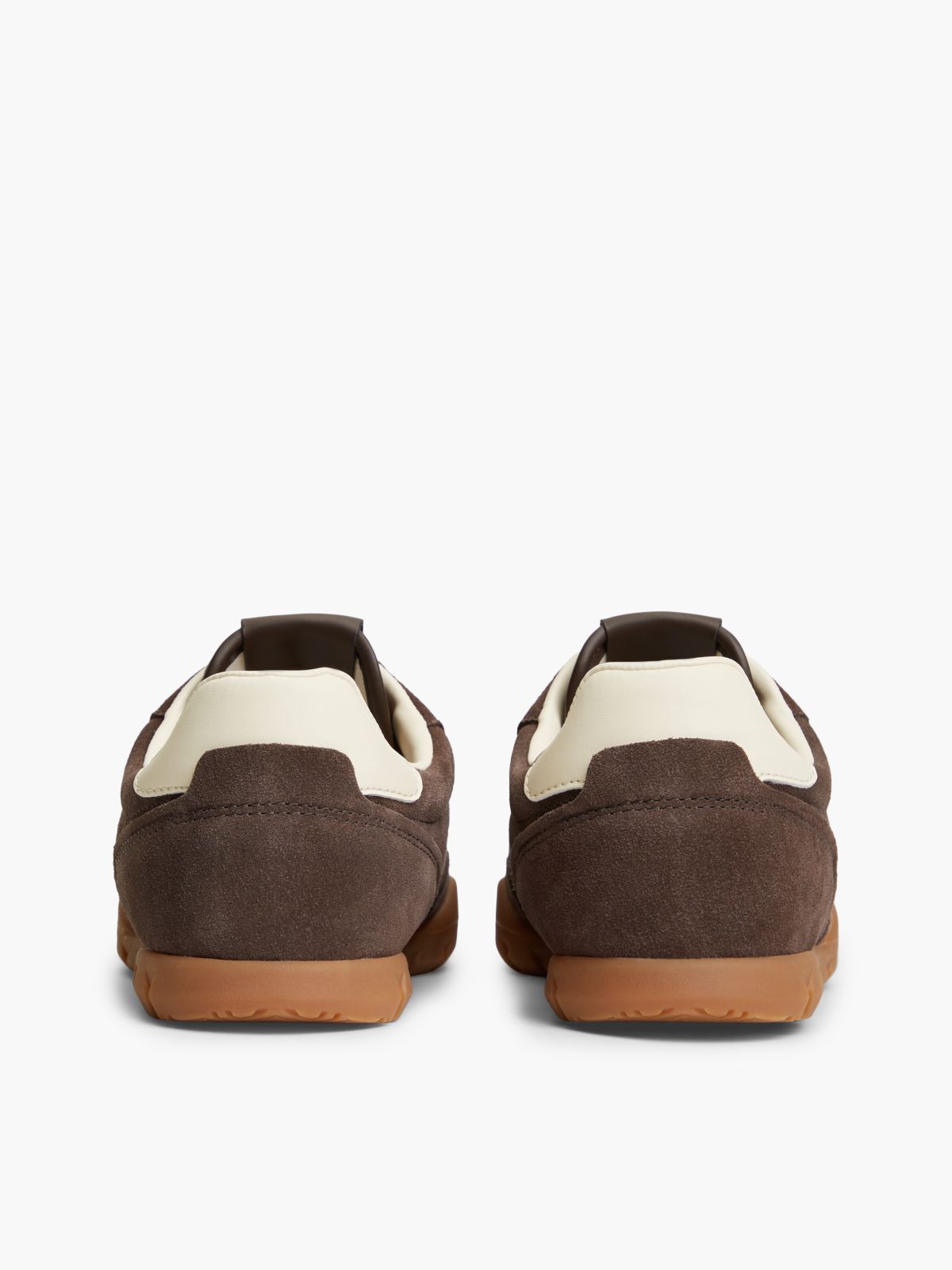 Suede Metallic Logo Low Profile Trainers — Brown