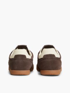 Suede Metallic Logo Low Profile Trainers — Brown 4