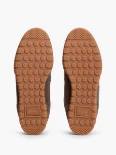 Suede Metallic Logo Low Profile Trainers — Brown 5