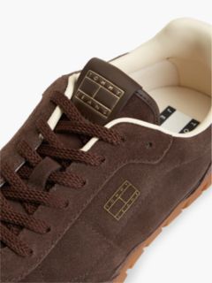 Suede Metallic Logo Low Profile Trainers — Brown 6