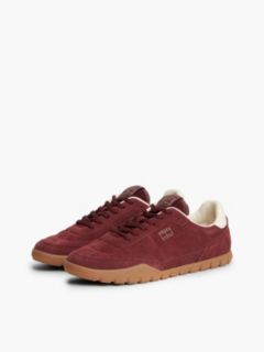 Suede Metallic Logo Low Profile Trainers — Red 2