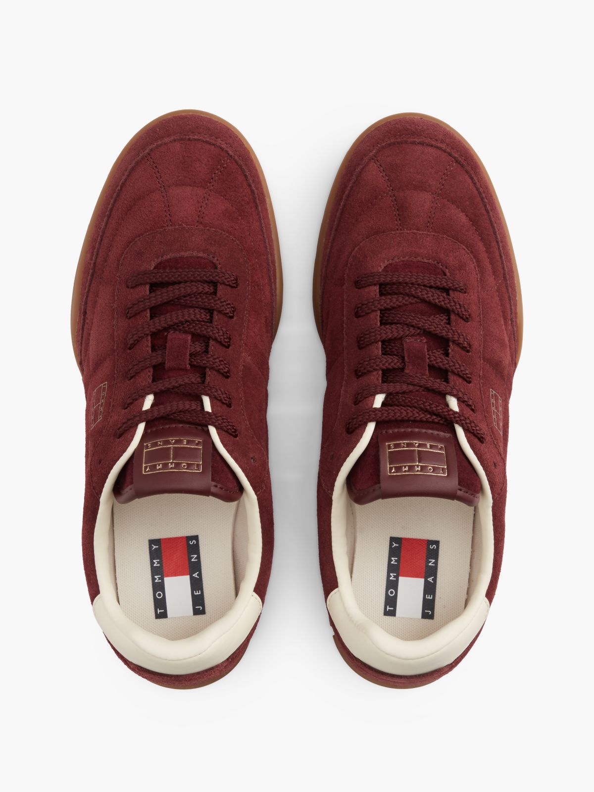 Suede Metallic Logo Low Profile Trainers — Red