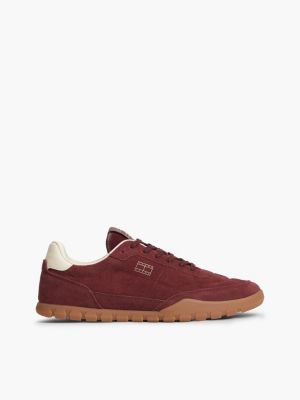 red suede metallic logo low profile trainers for men tommy jeans
