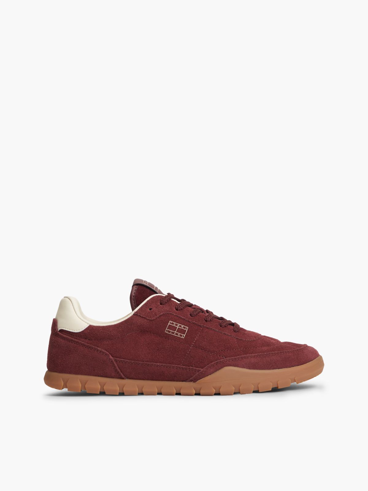 Suede Metallic Logo Low Profile Trainers — Red
