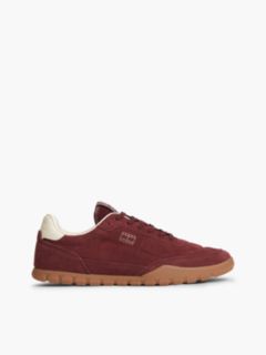 Suede Metallic Logo Low Profile Trainers — Red 1
