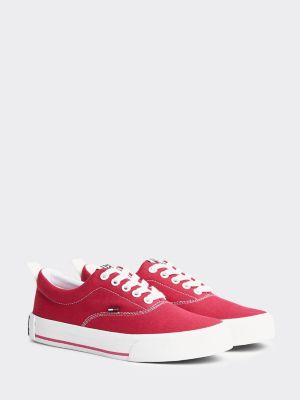 tommy hilfiger black & red flag detail sneaker trainers