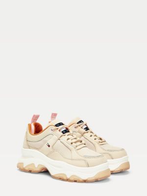 Flatform Lace-Up Trainer Shoes | BEIGE 