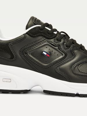 tommy hilfiger black leather trainers