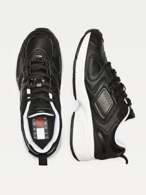 tommy hilfiger black leather trainers