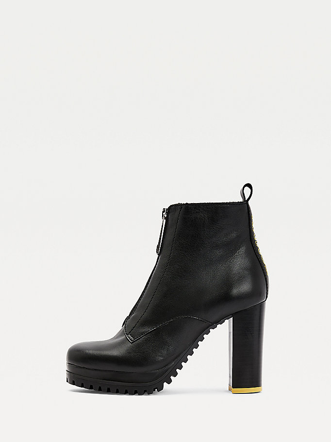 Zip Front Leather Heeled Boots | BLACK | Tommy Hilfiger