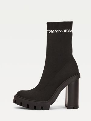 Cleated Sole Heeled Sock Boots | BLACK 