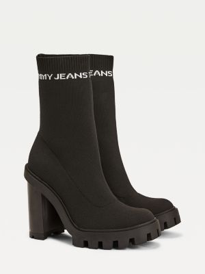 Cleated Sole Heeled Sock Boots | BLACK 