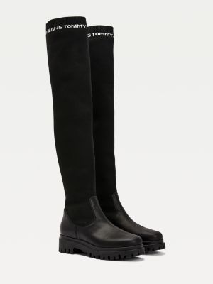 Repeat Logo Over The Knee Boots | BLACK 